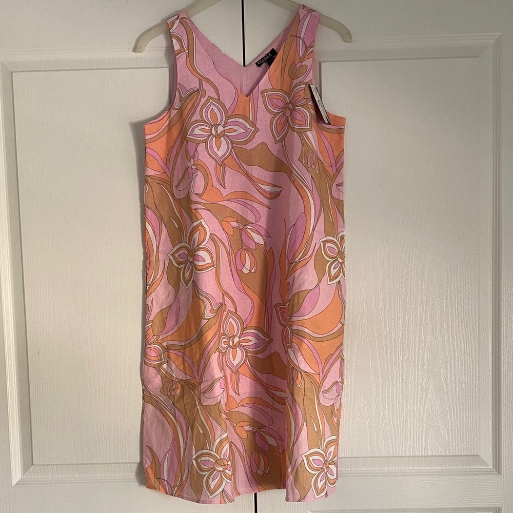 Floral Pink and Brown Sleeveless Dress